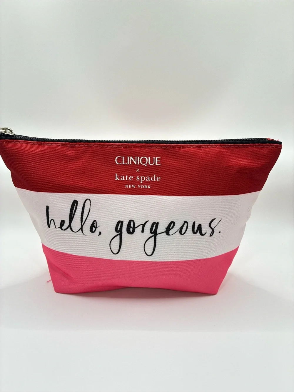 Clinique x kate spade Red Pink White Striped Cosmetic Pouch